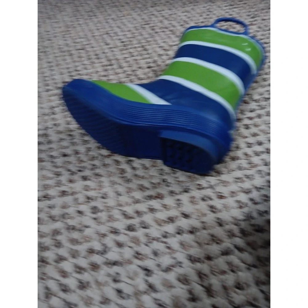 L.L. Bean Toddler Puddle Stompers Green And Blue Striped Rain Boots Size 9